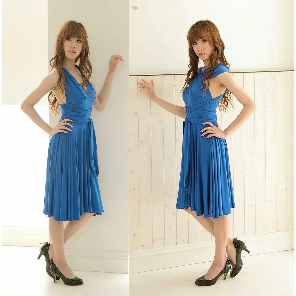 ChristinTina Convertible Infinity Wrap Dress Small Teal Blue Modal Cocktail - Picture 4 of 8